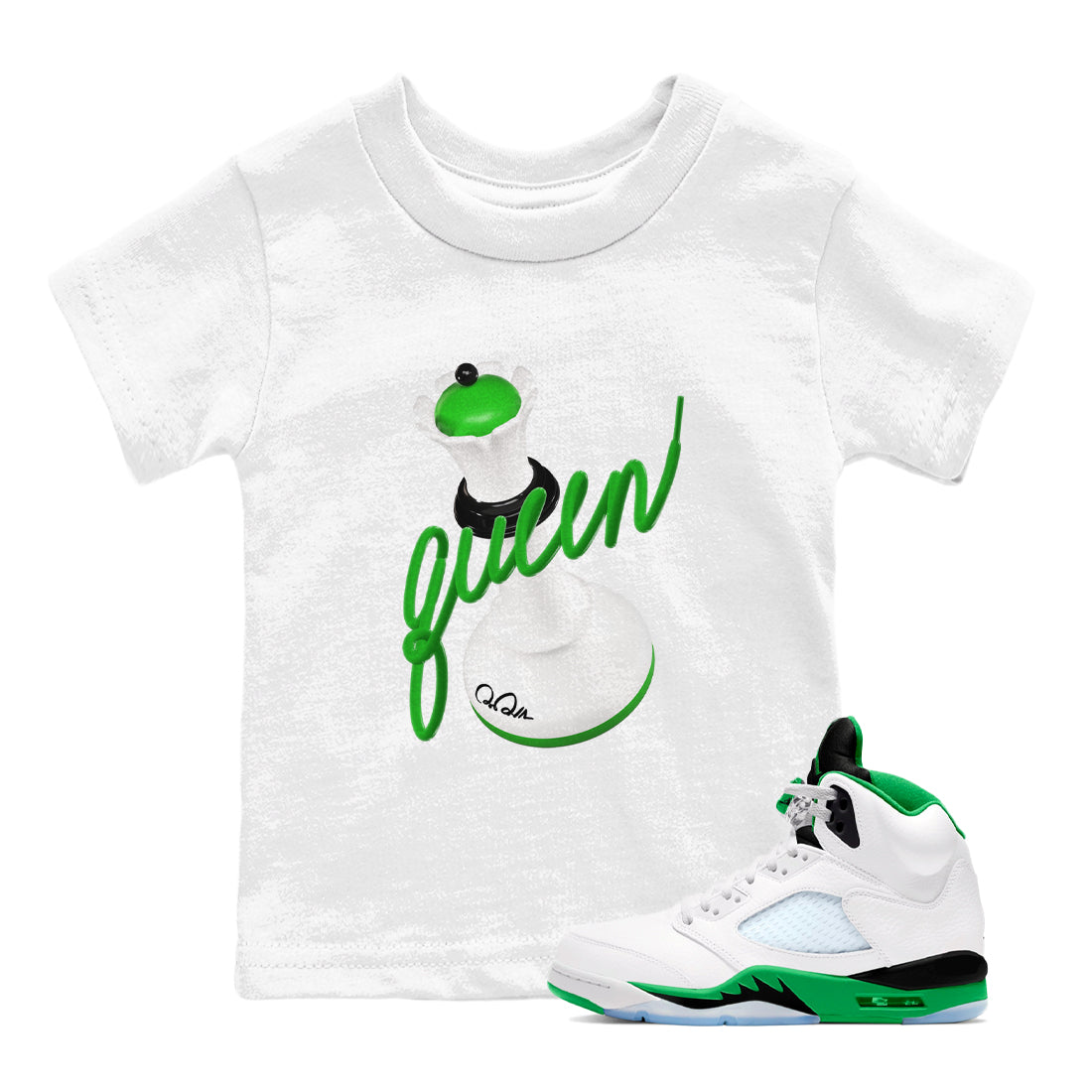 3D Queen snkmatch Tees Kids - Air Jordan 5 Lucky Green