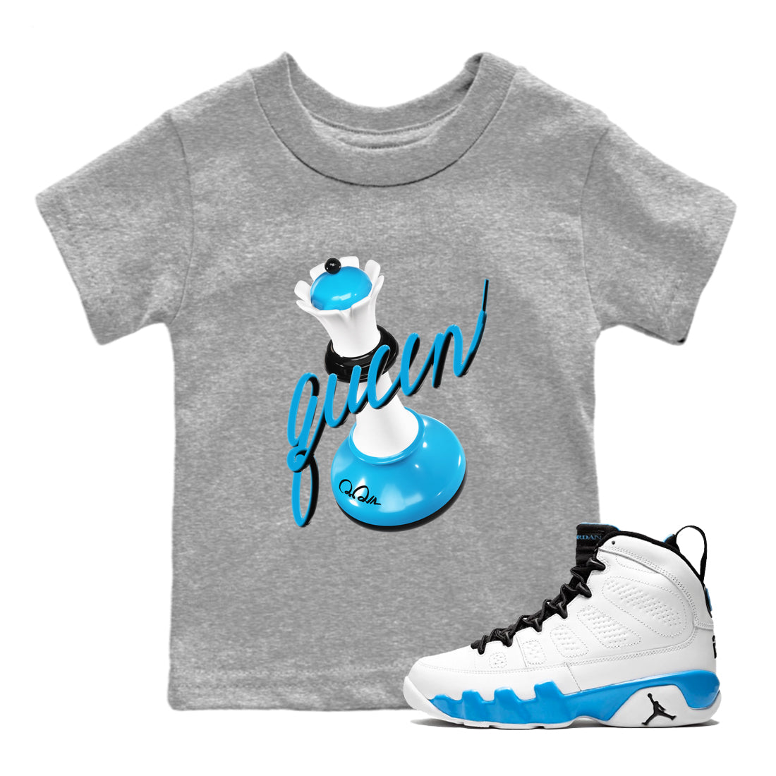 3D Queen snkmatch Tees Kids - Air Jordan 9 Powder Blue