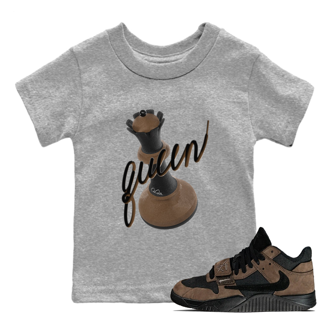 3D Queen snkmatch Tees Kids - Jordan Jumpman Jack Travis Scott Dark Mocha