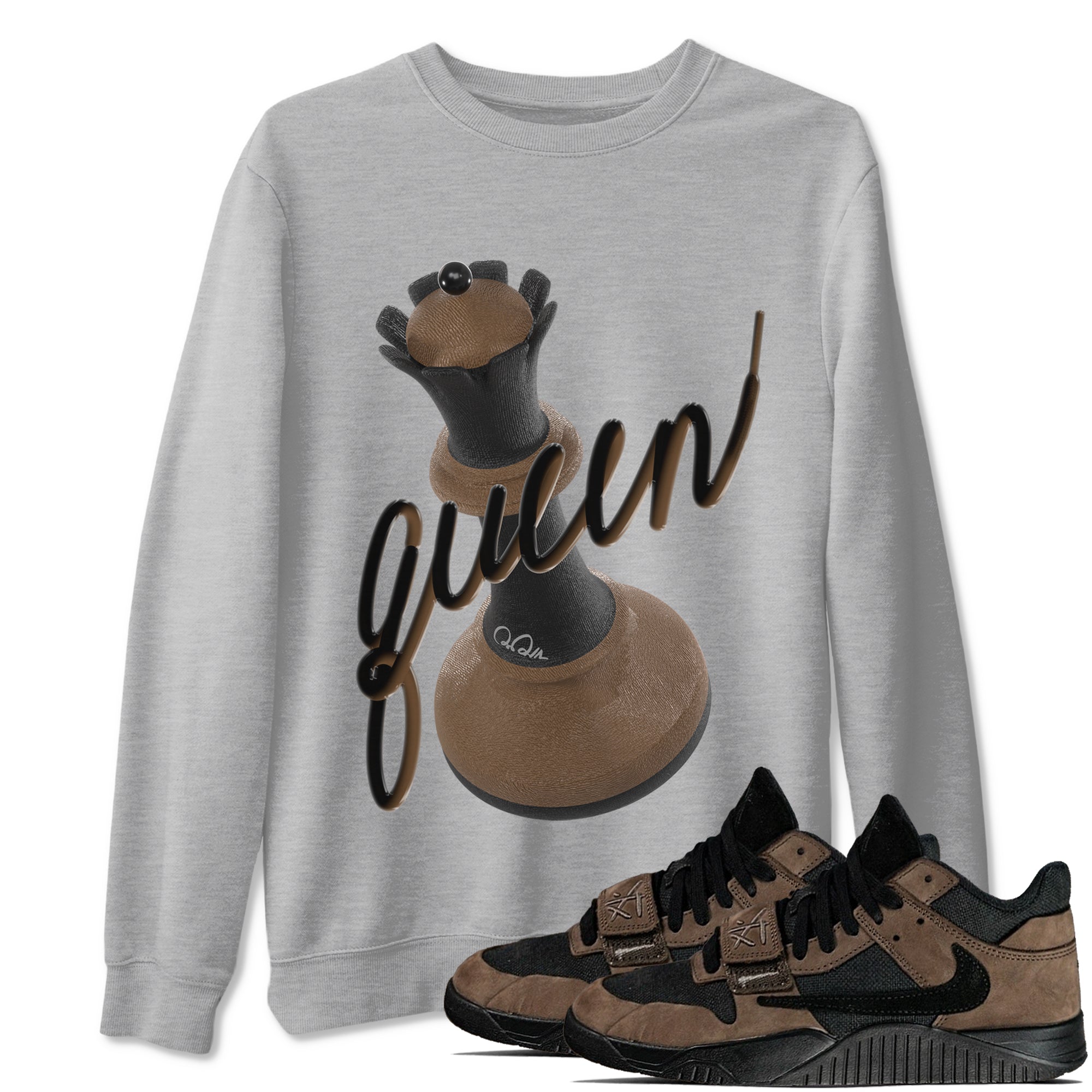 3D Queen snkmatch Tees - Jordan Jumpman Jack Travis Scott Dark Mocha