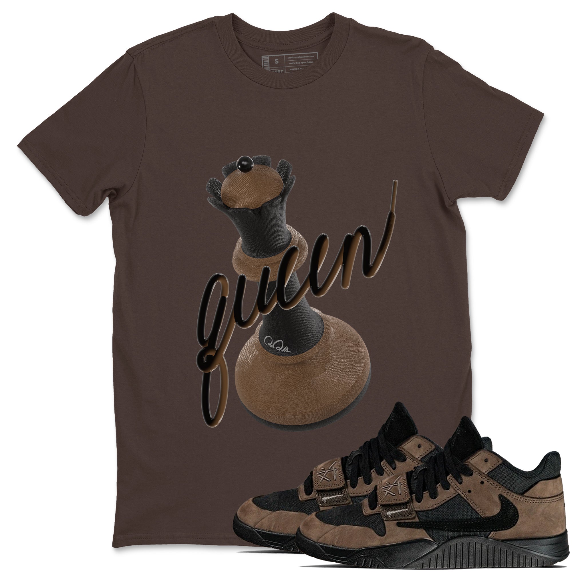 3D Queen snkmatch Tees - Jordan Jumpman Jack Travis Scott Dark Mocha