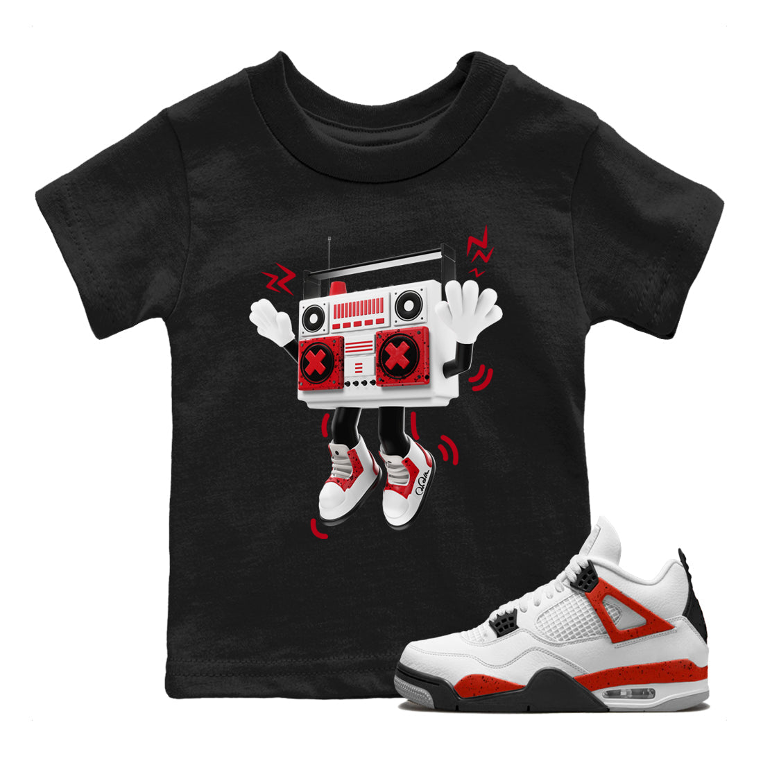 90s Radio Boy Kids Tops - Air Jordan 4 Red Cement