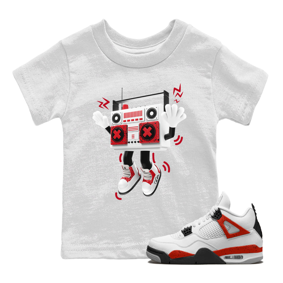 90s Radio Boy Kids Tops - Air Jordan 4 Red Cement
