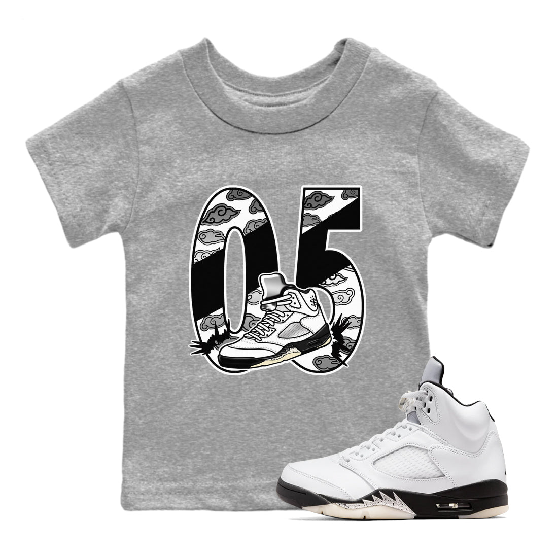 Aggressive Dribble SNRT Sneaker Tees Kids - Air Jordan 5 White Black