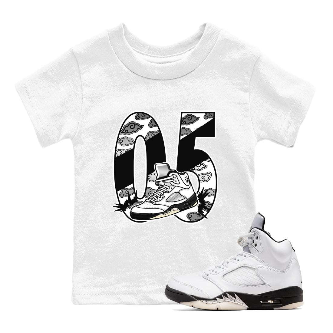Aggressive Dribble SNRT Sneaker Tees Kids - Air Jordan 5 White Black