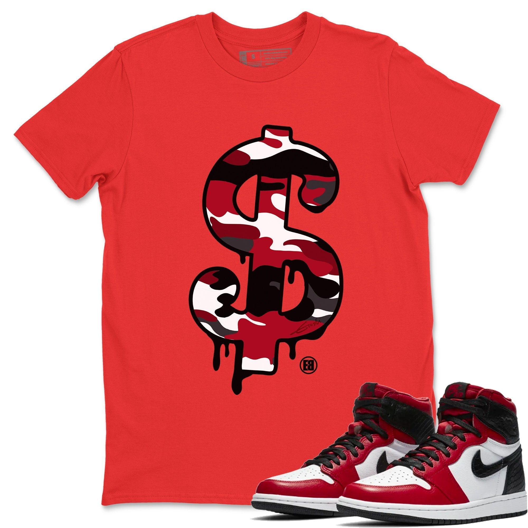 Dollar Camo Unisex Tops - Air Jordan 1 Satin Red