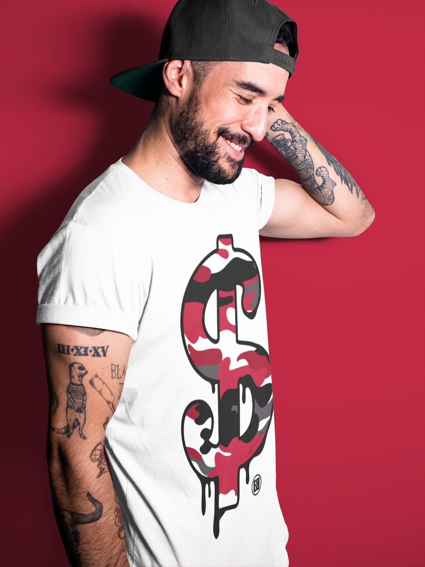 Dollar Camo Unisex Tops - Air Jordan 1 Satin Red