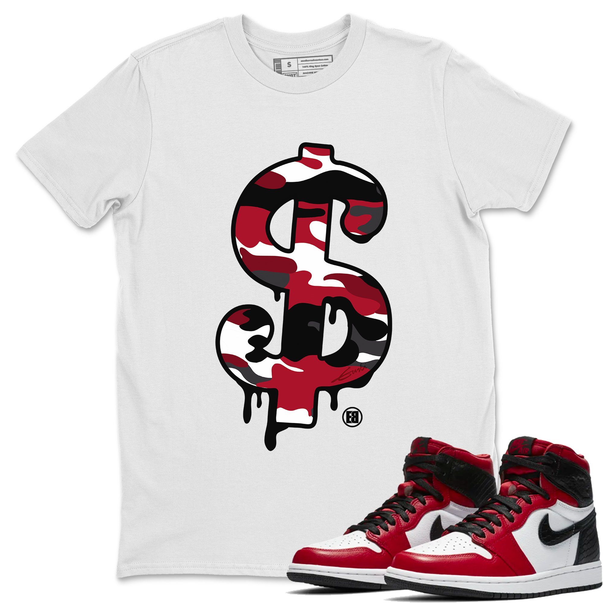 Dollar Camo Unisex Tops - Air Jordan 1 Satin Red
