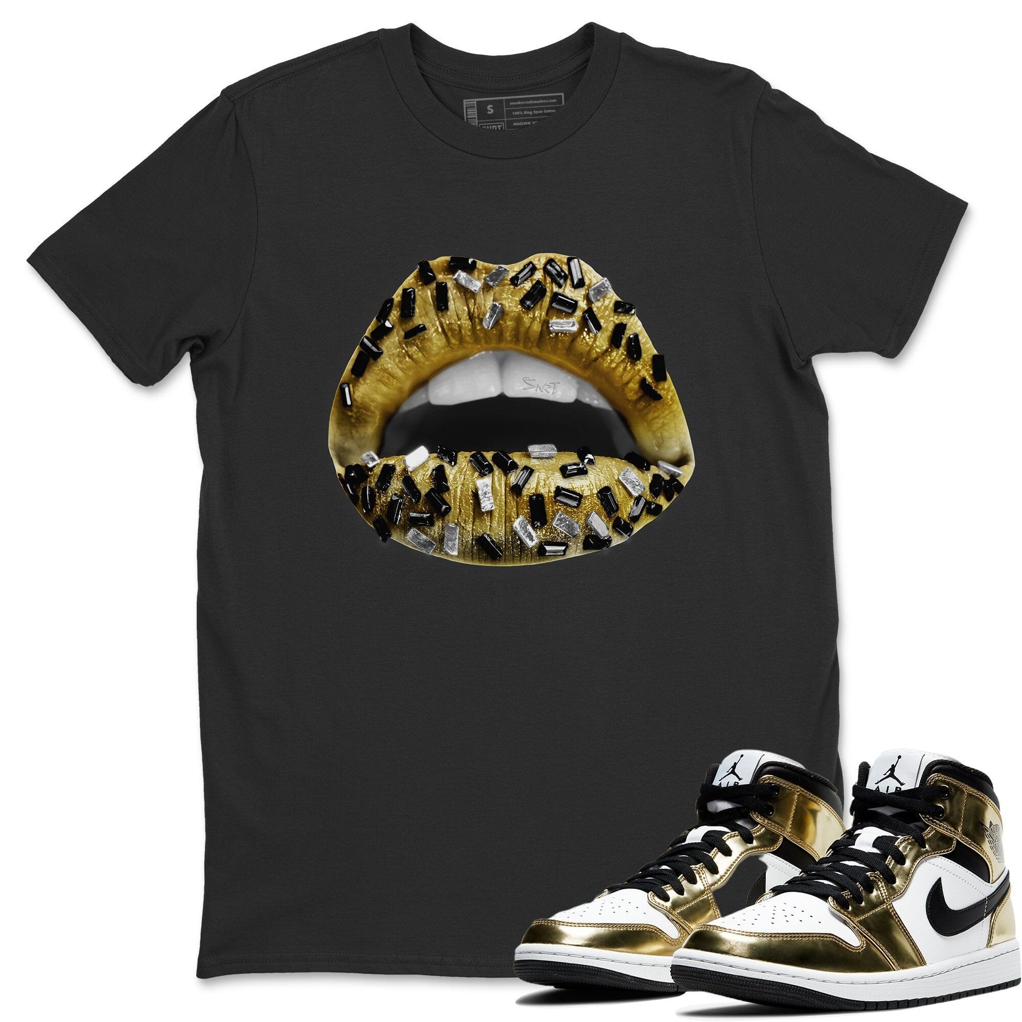 Lips Jewel Unisex Tops - Air Jordan 1 Metallic Gold