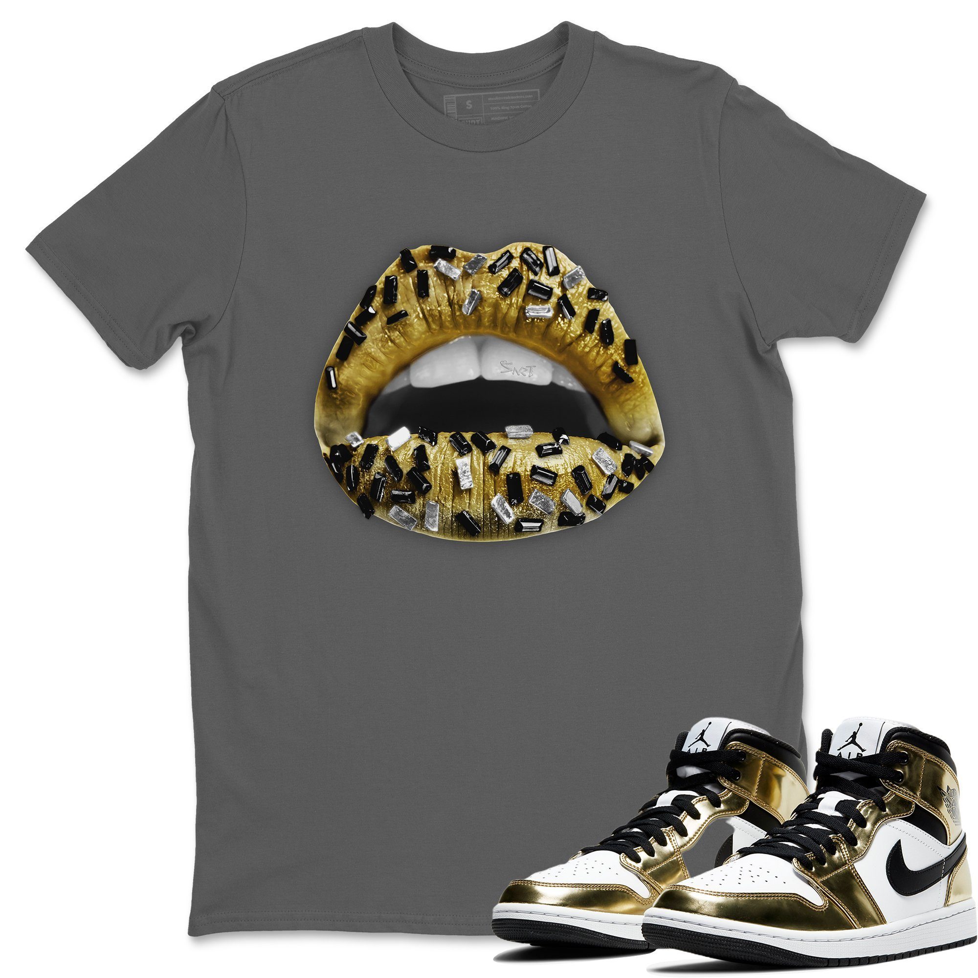 Lips Jewel Unisex Tops - Air Jordan 1 Metallic Gold
