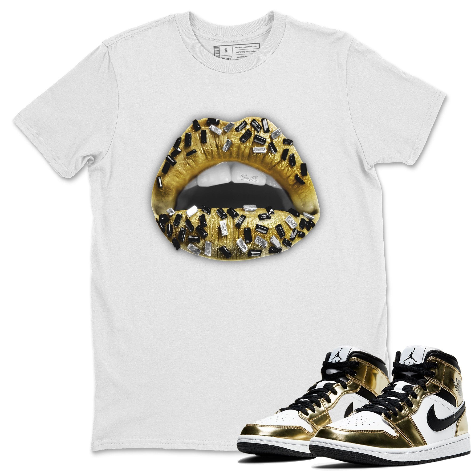 Lips Jewel Unisex Tops - Air Jordan 1 Metallic Gold