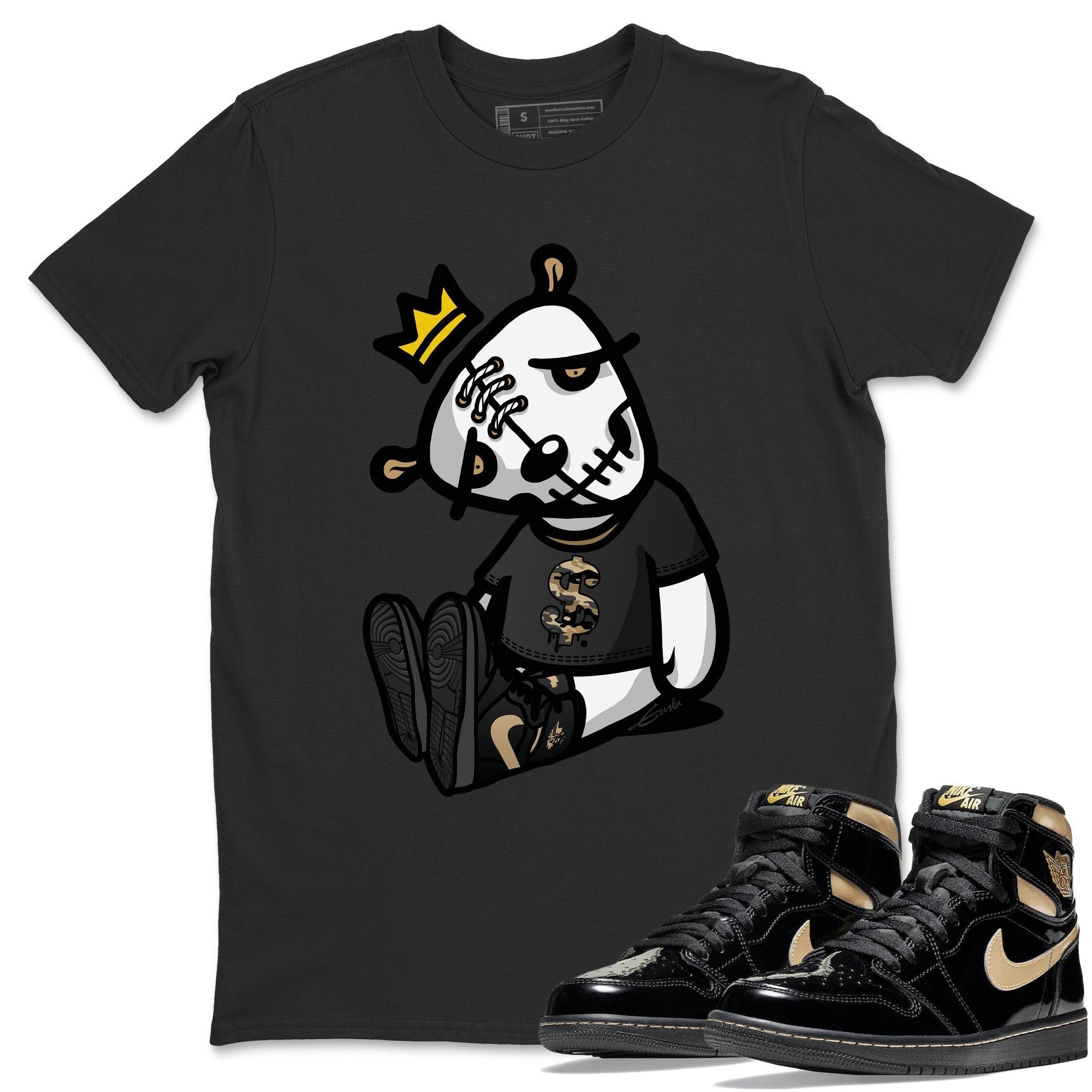 Dead Dolls Unisex Tops - Air Jordan 1 Black Metallic Gold