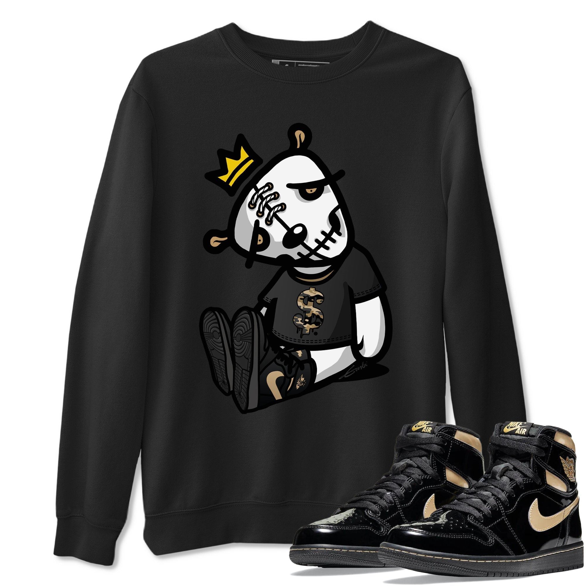 Dead Dolls Unisex Tops - Air Jordan 1 Black Metallic Gold