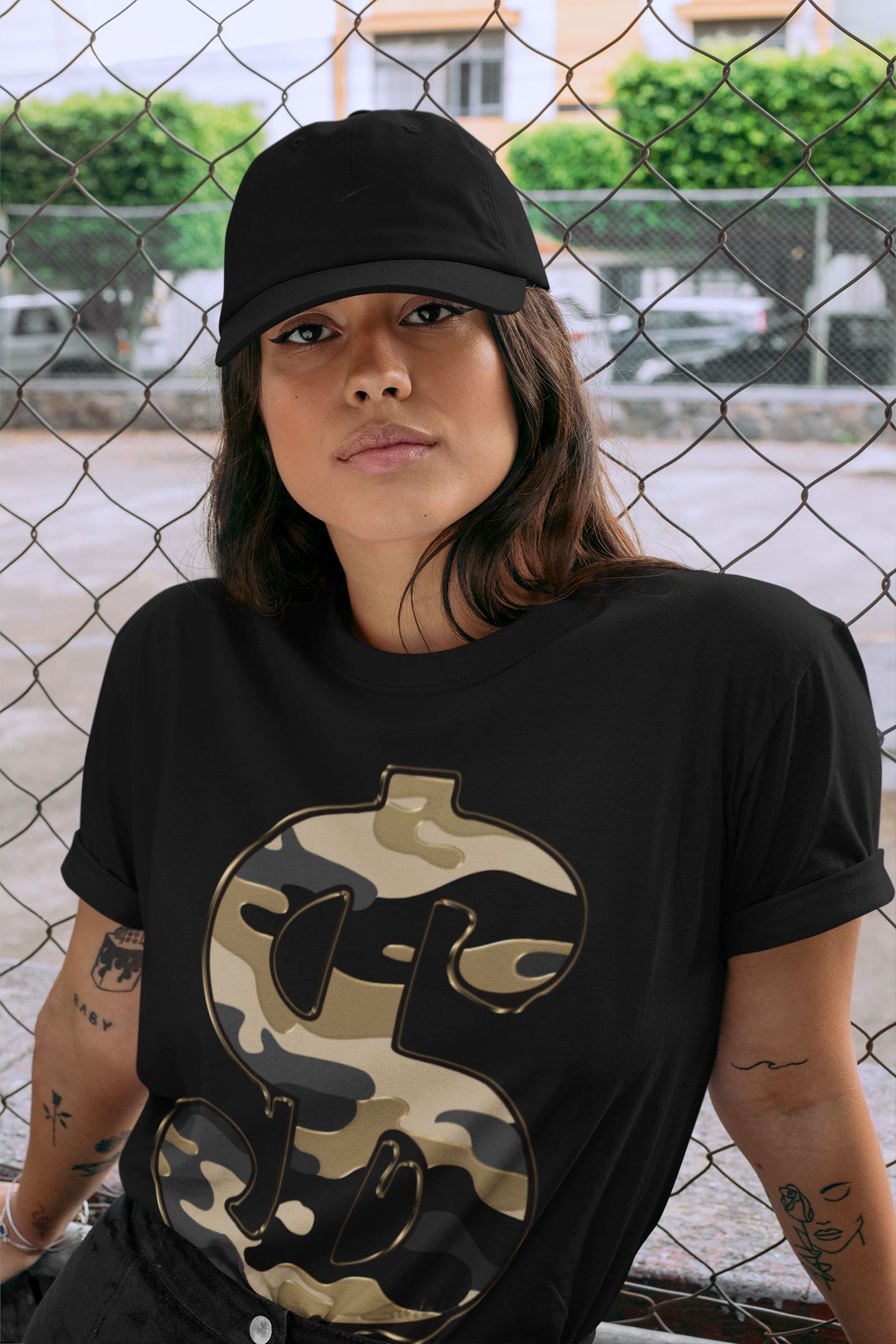 Dollar Camo Unisex Tops - Air Jordan 1 Black Metallic Gold