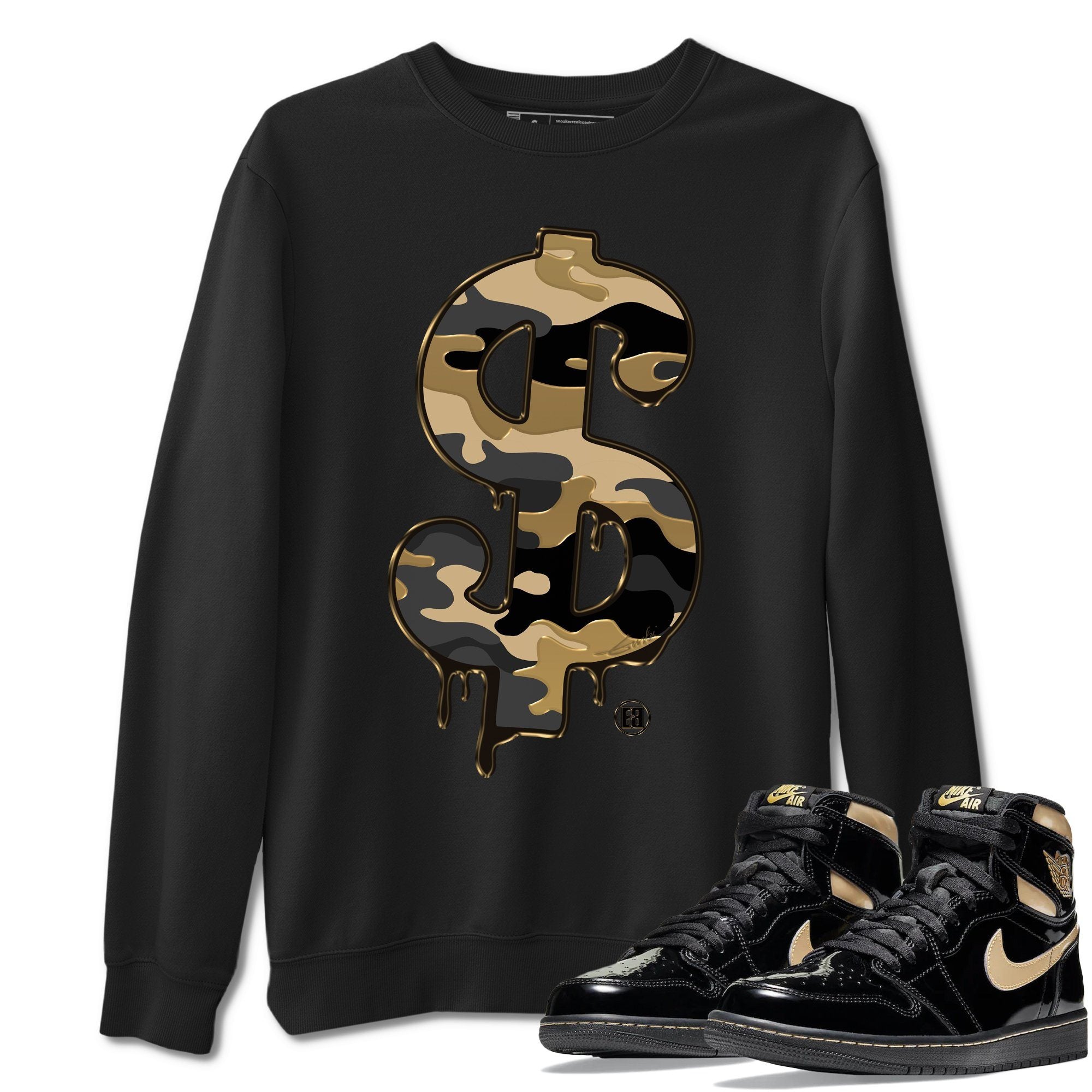 Dollar Camo Unisex Tops - Air Jordan 1 Black Metallic Gold