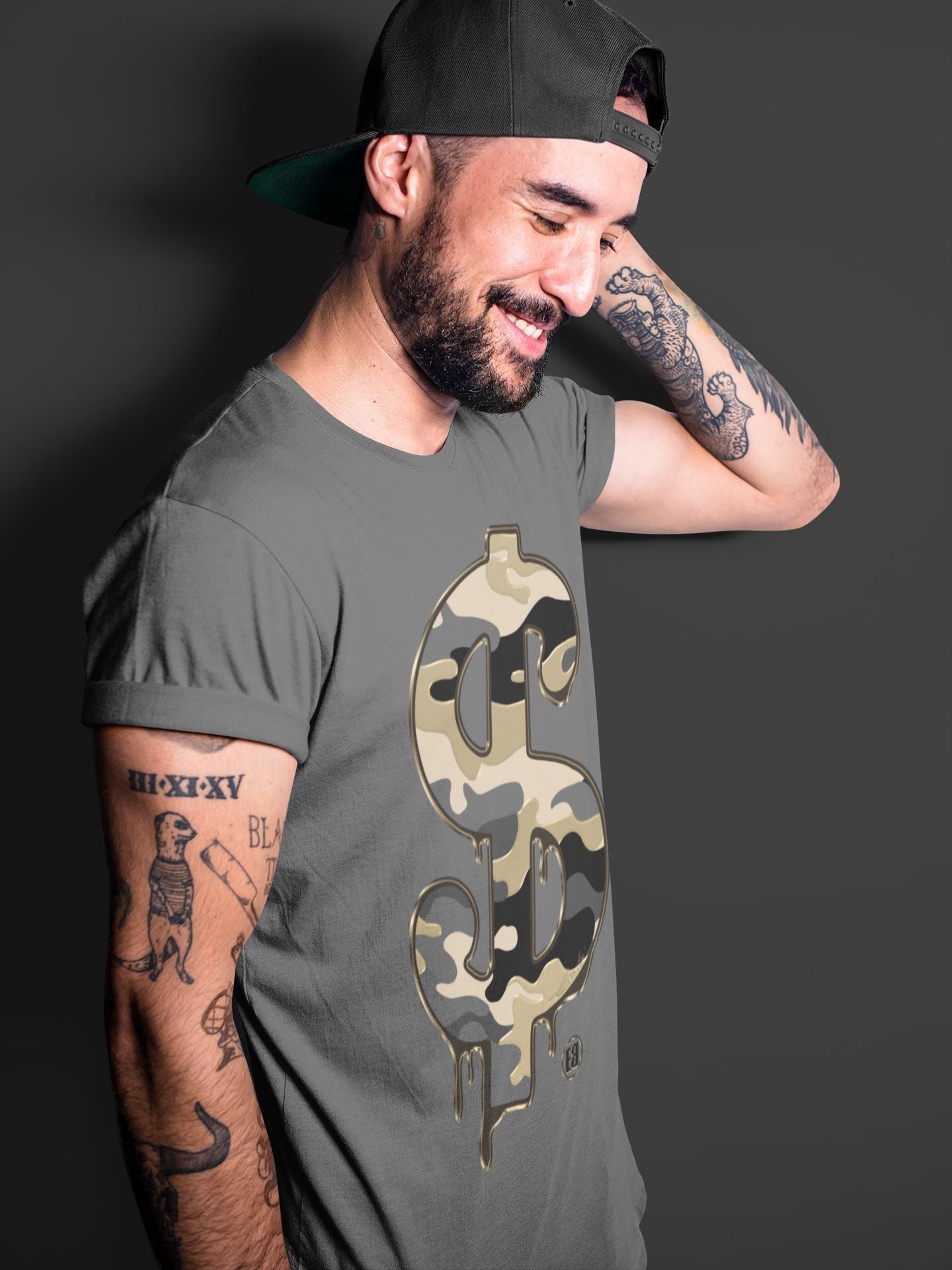 Dollar Camo Unisex Tops - Air Jordan 1 Black Metallic Gold