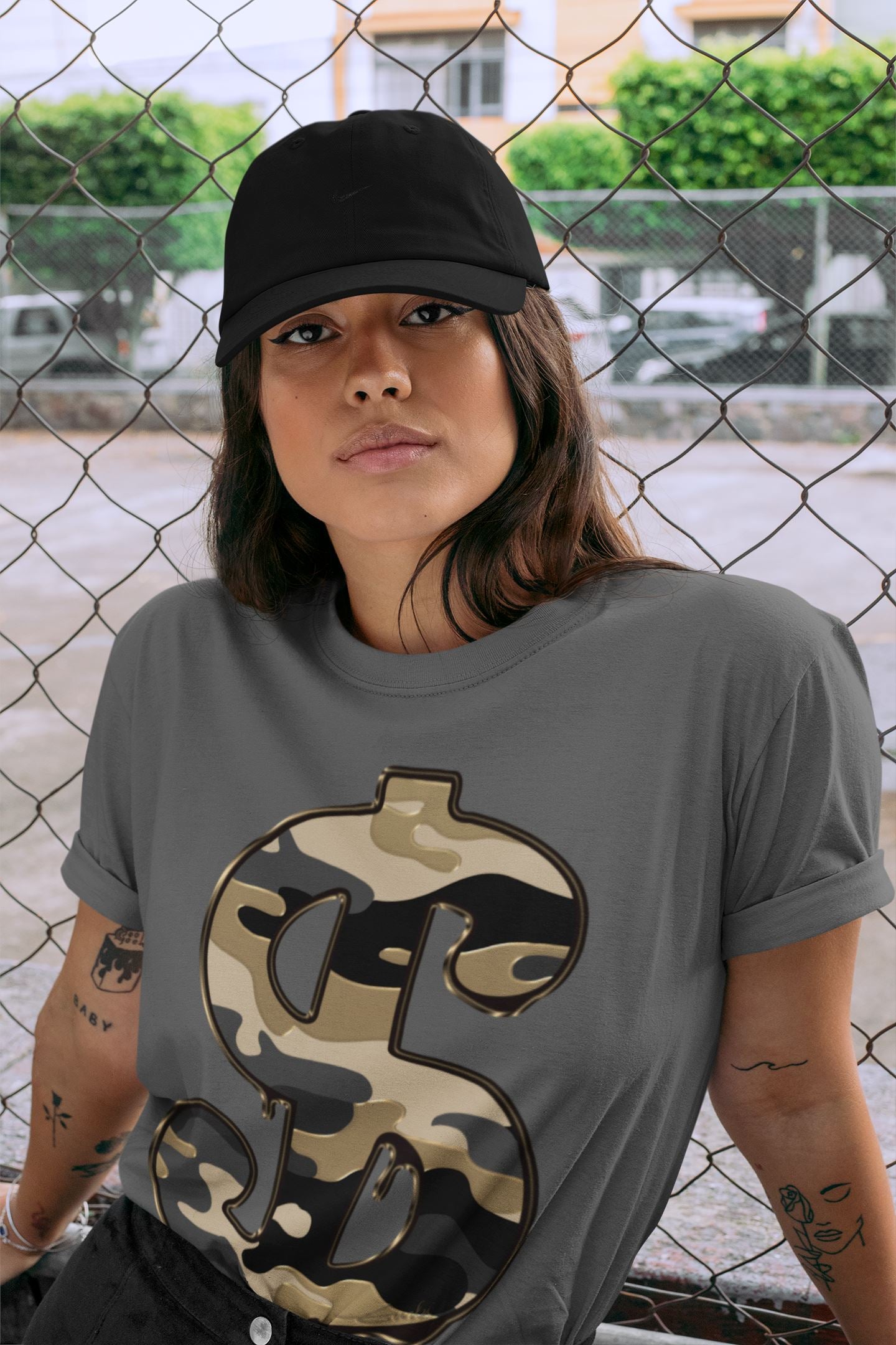 Dollar Camo Unisex Tops - Air Jordan 1 Black Metallic Gold