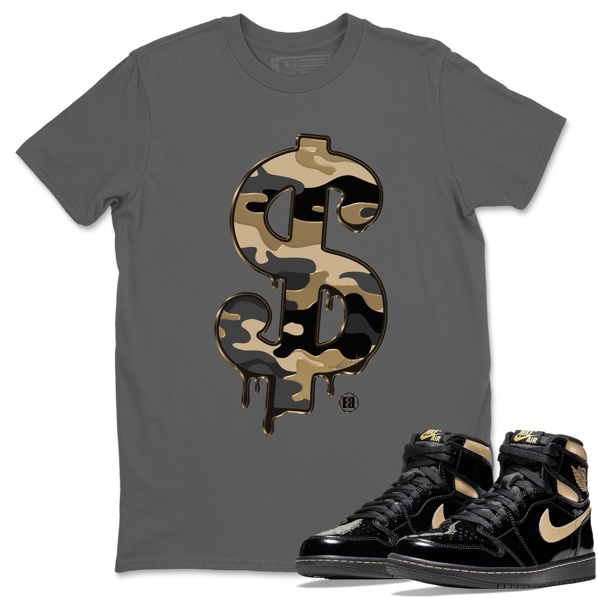 Dollar Camo Unisex Tops - Air Jordan 1 Black Metallic Gold