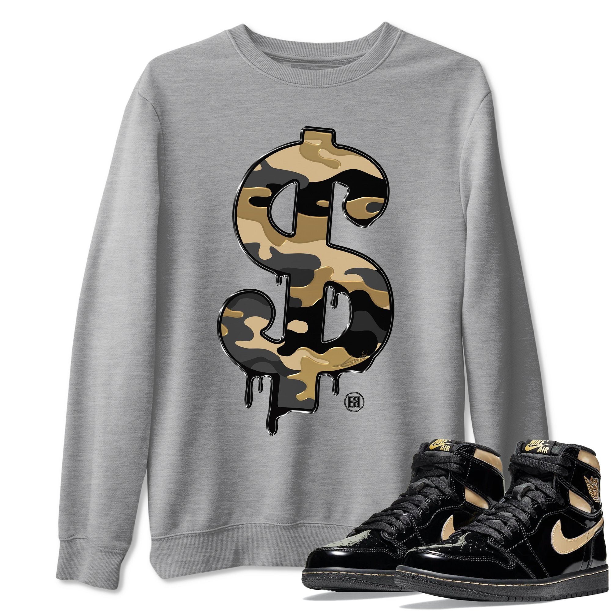 Dollar Camo Unisex Tops - Air Jordan 1 Black Metallic Gold