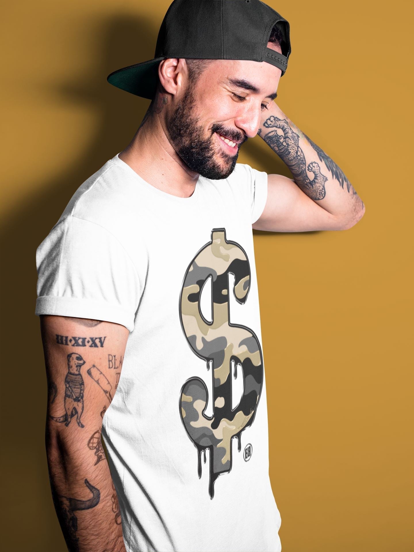 Dollar Camo Unisex Tops - Air Jordan 1 Black Metallic Gold