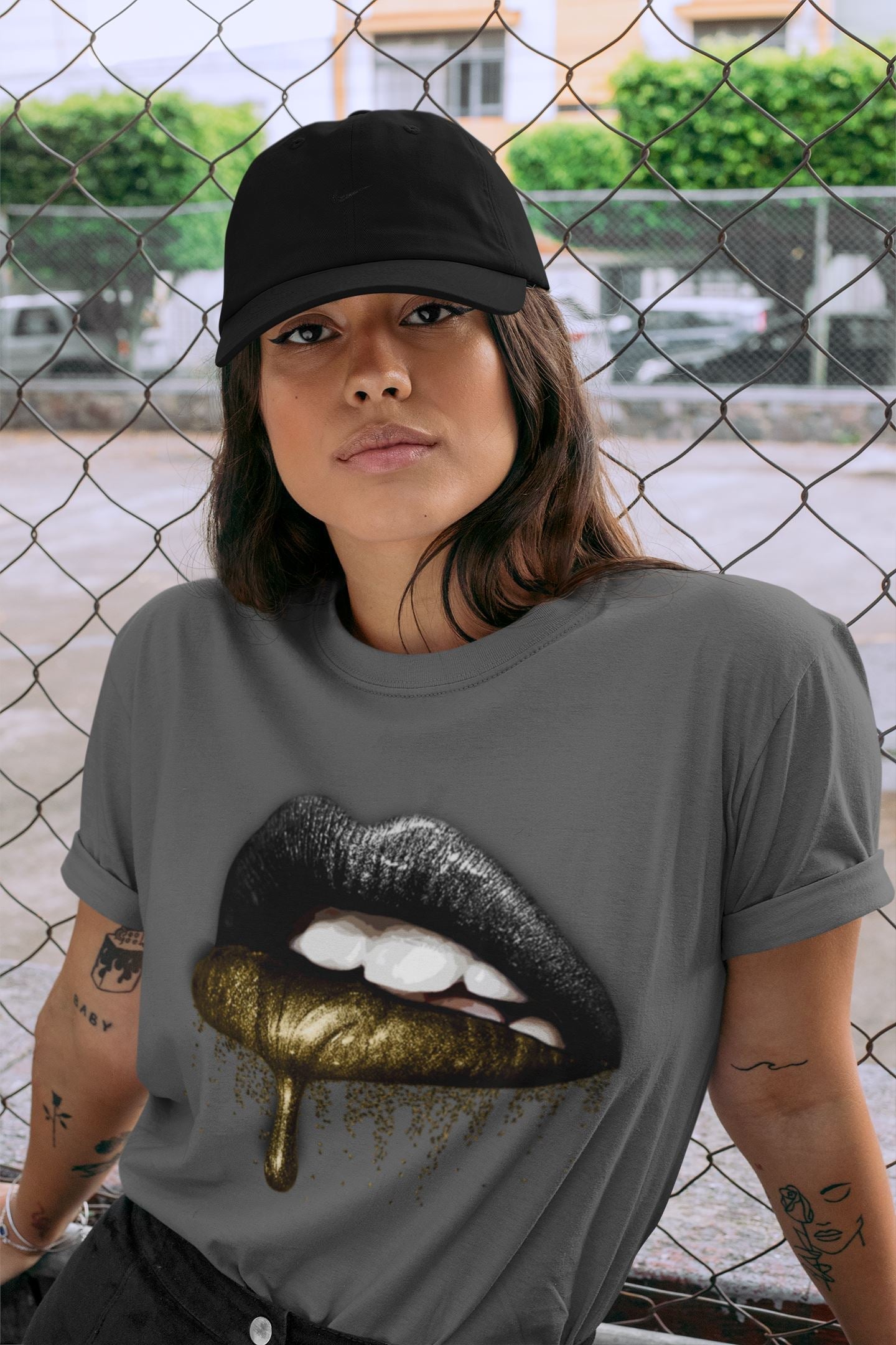 Dripping Lips Unisex Tops - Air Jordan 1 Black Metallic Gold