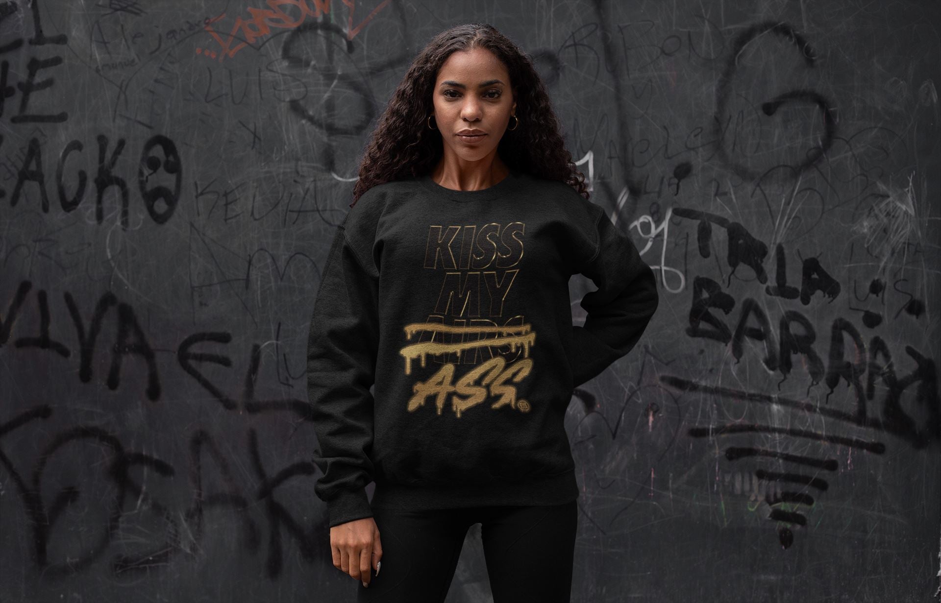 Kiss My Ass Unisex Tops - Air Jordan 1 Black Metallic Gold
