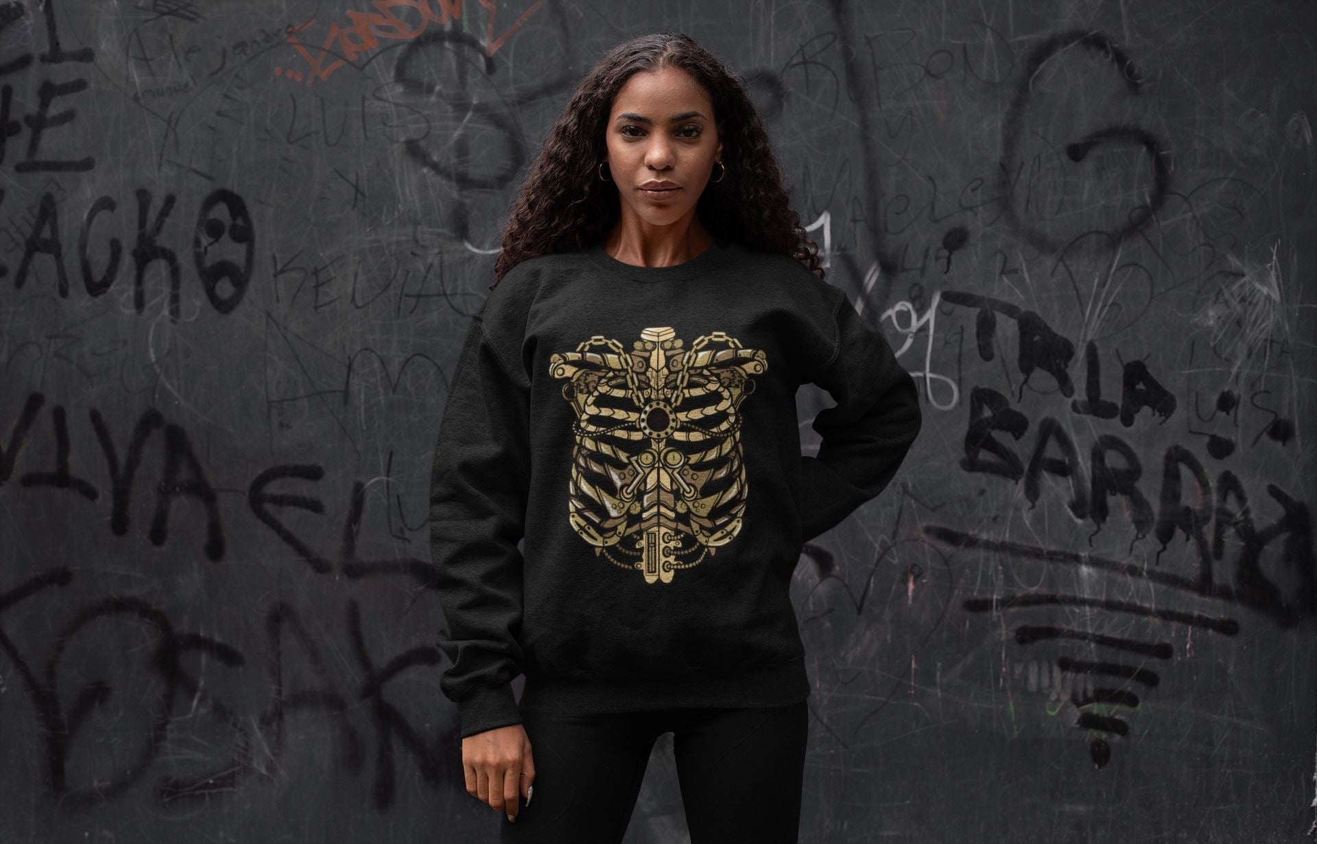 Metallic Ribcage Unisex Tops - Air Jordan 1 Black Metallic Gold