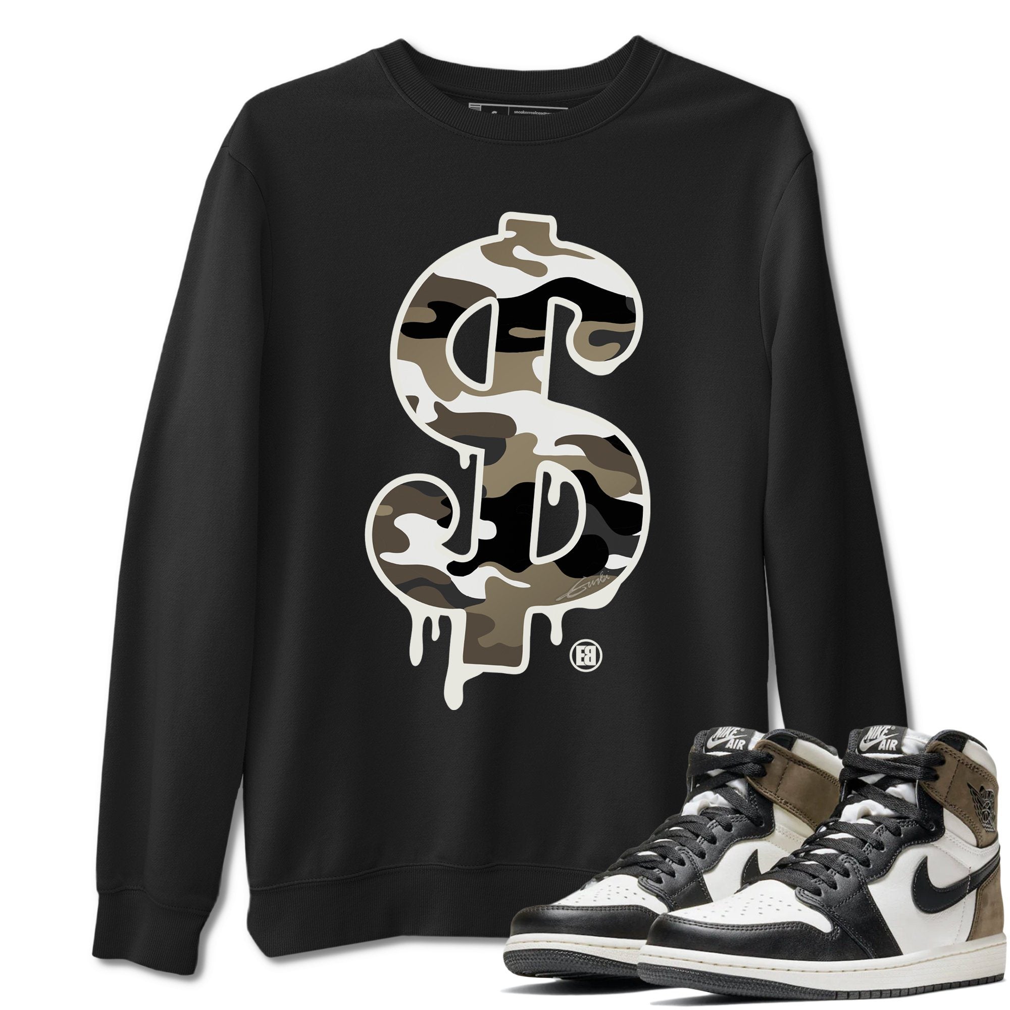 Dollar Camo Unisex Tops - Air Jordan 1 Dark Mocha