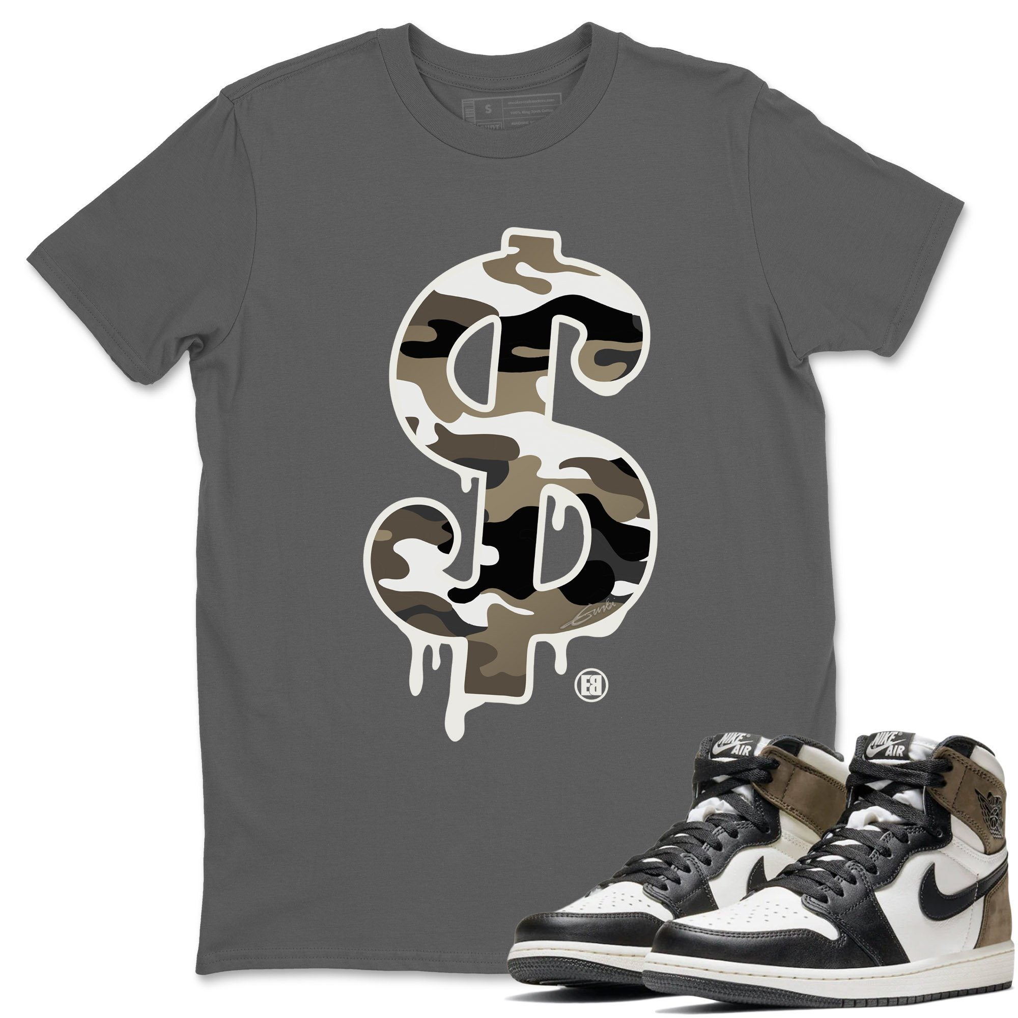 Dollar Camo Unisex Tops - Air Jordan 1 Dark Mocha
