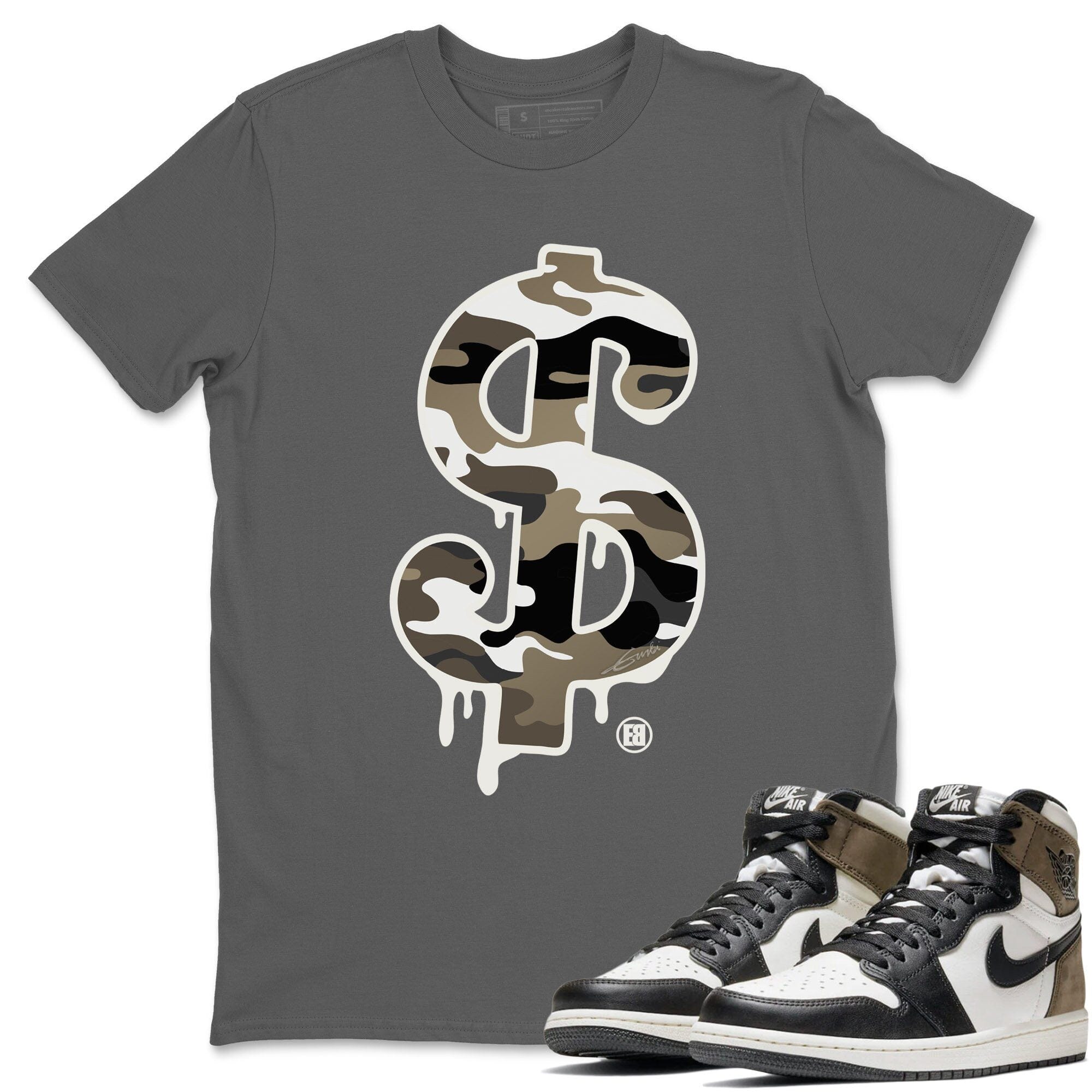 Dollar Camo Unisex Tops - Air Jordan 1 Dark Mocha