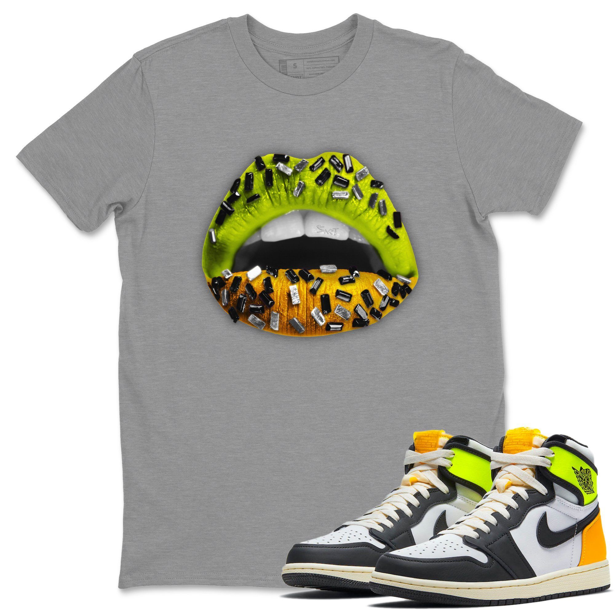 Lips Jewel Unisex Tops - Air Jordan 1 Volt Gold