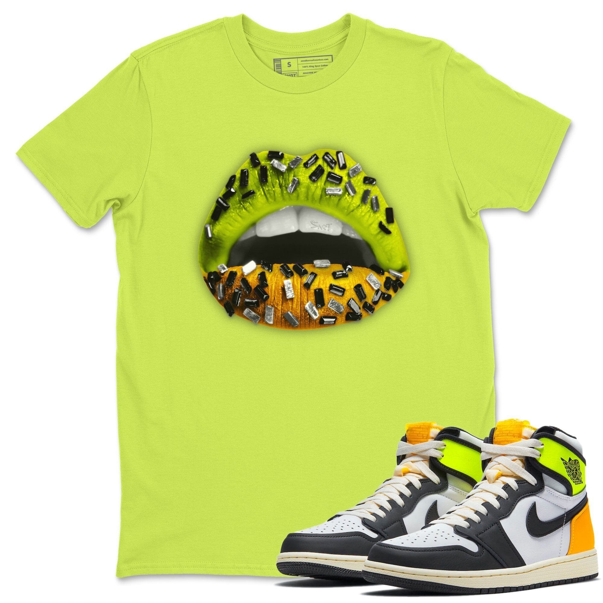 Lips Jewel Unisex Tops - Air Jordan 1 Volt Gold