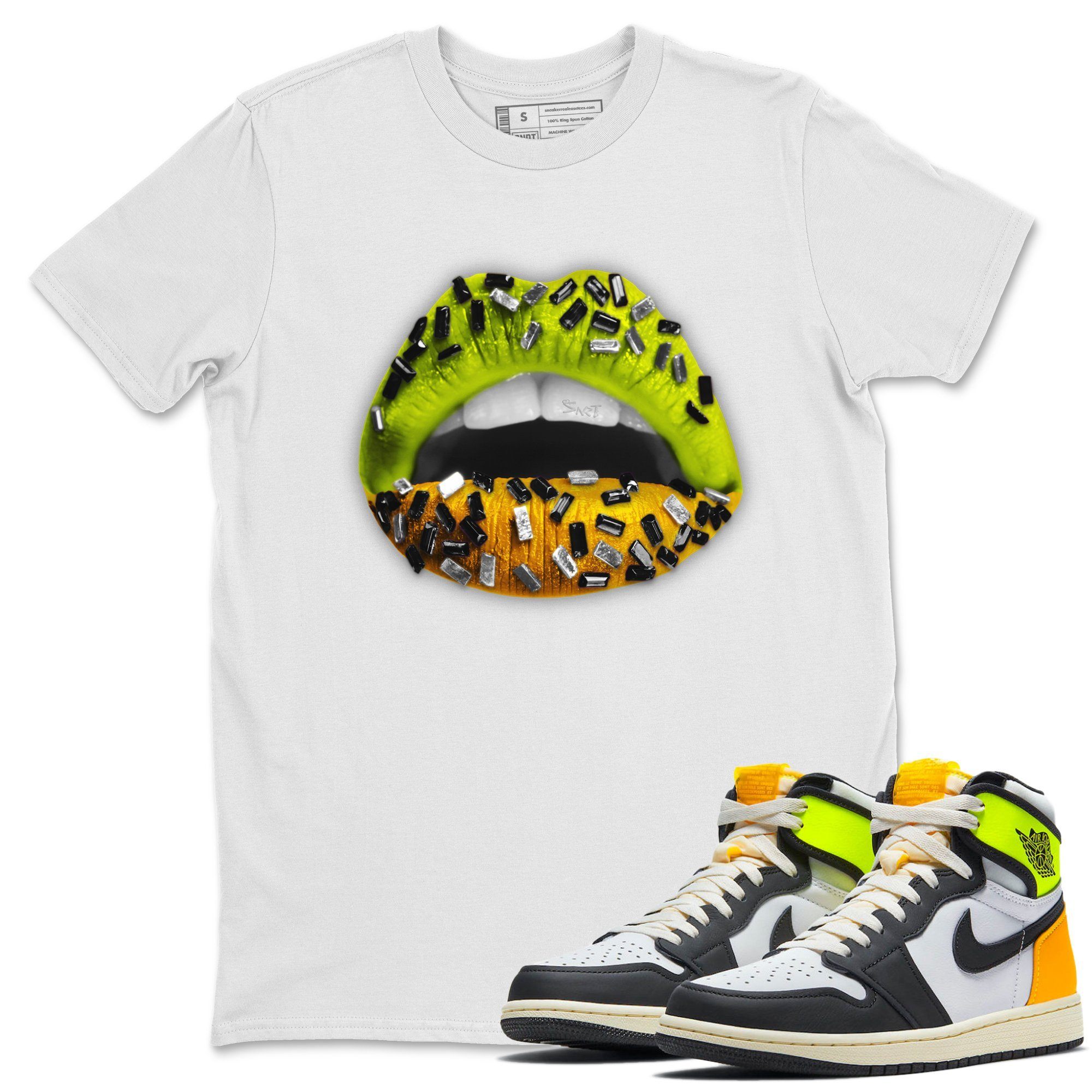 Lips Jewel Unisex Tops - Air Jordan 1 Volt Gold