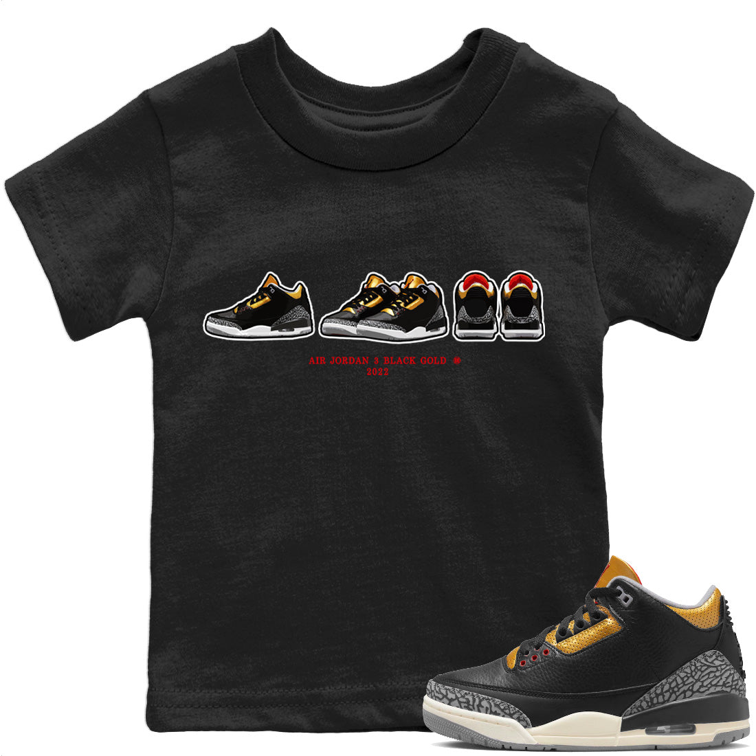 snkmatch Prelude Kids Tops - Air Jordan 3 Black Gold