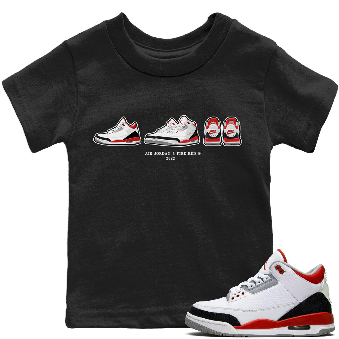 snkmatch Prelude Kids Tops - Air Jordan 3 Fire Red