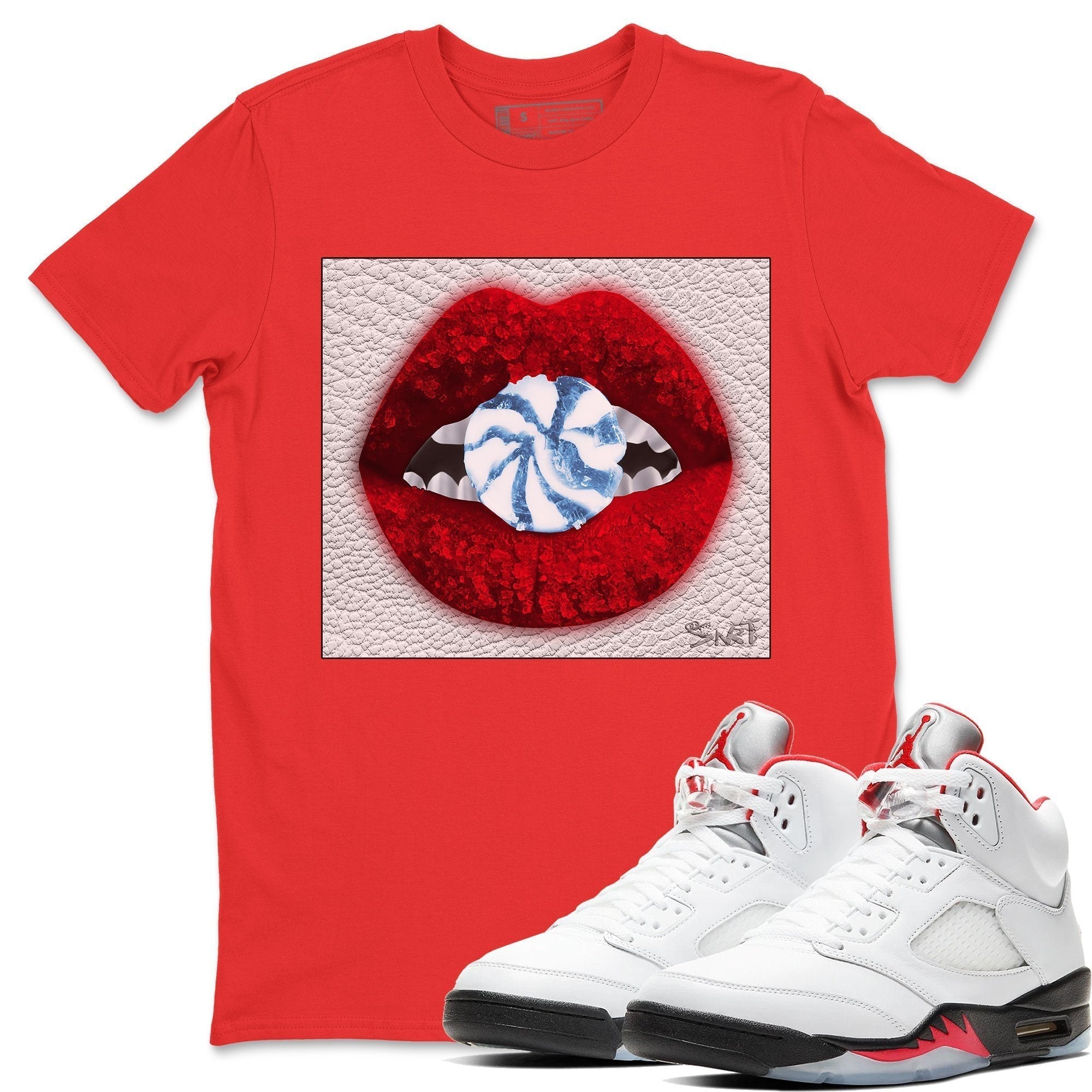 Lips Candy Unisex Tops - Air Jordan 5 Fire Red