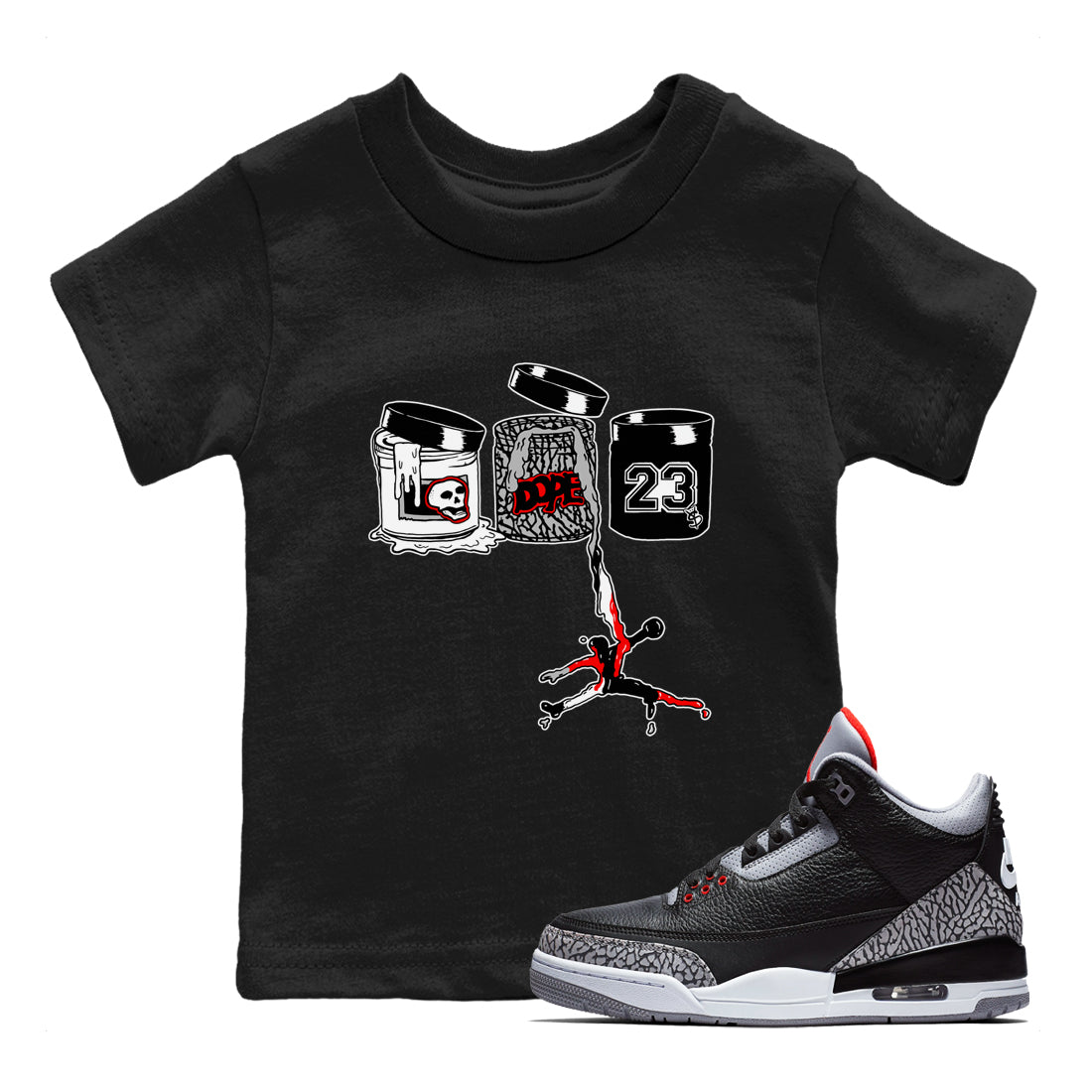 Jordan Paint snkmatch Tees Kids - Air Jordan 3 Black Cement
