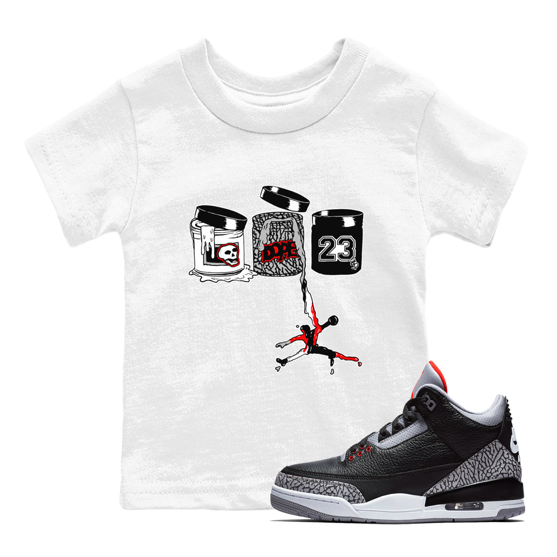 Jordan Paint snkmatch Tees Kids - Air Jordan 3 Black Cement