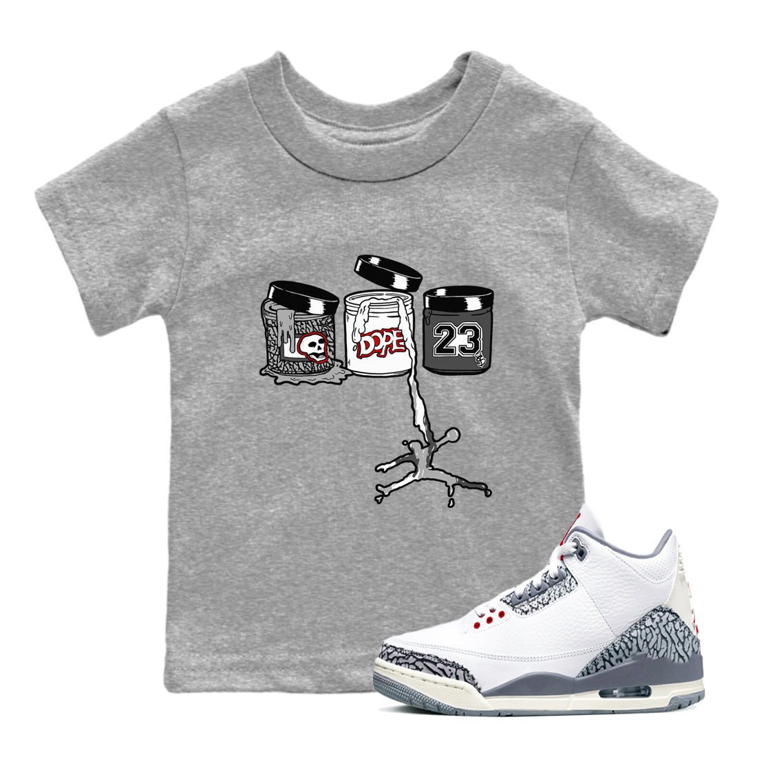 Jordan Paint snkmatch Tees Kids - Air Jordan 3 Cement Grey