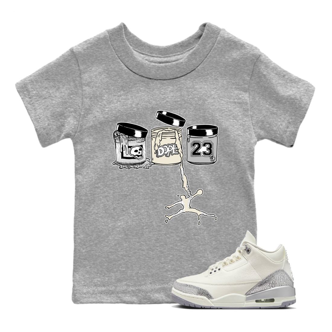 Jordan Paint snkmatch Tees Kids - Air Jordan 3 Sail and Cement Grey