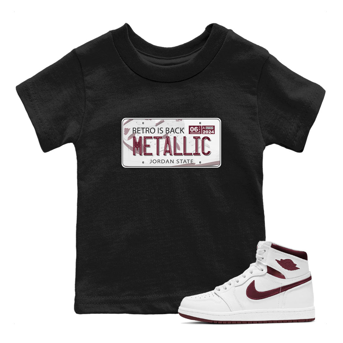 Jordan Plate snkmatch Tees Kids - Air Jordan 1 Metallic Burgundy