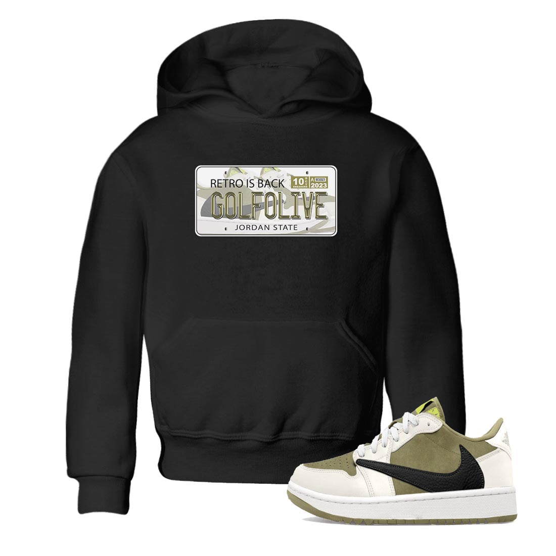 Jordan Plate snkmatch Tee Kids - Air Jordan 1 Travis Scott Golf Olive
