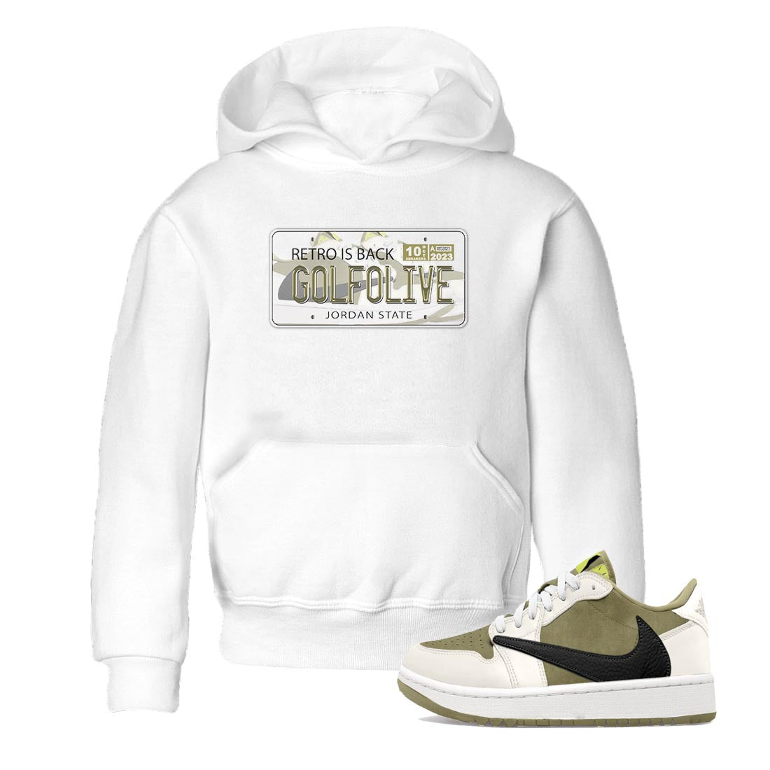 Jordan Plate snkmatch Tee Kids - Air Jordan 1 Travis Scott Golf Olive