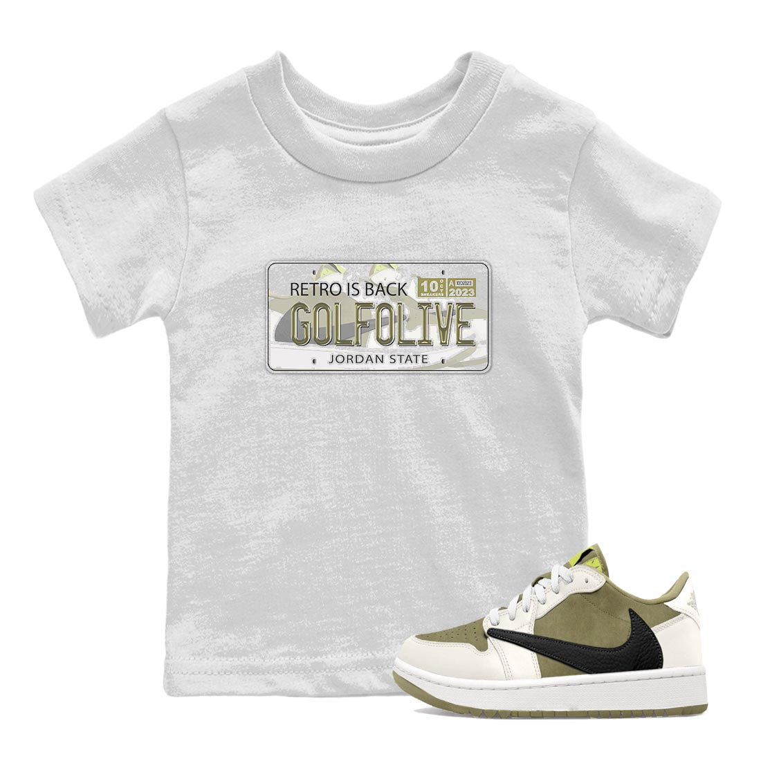 Jordan Plate snkmatch Tee Kids - Air Jordan 1 Travis Scott Golf Olive