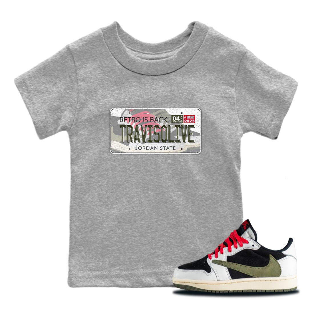 Jordan Plate Kids Tops - Air Jordan 1 Travis Scott Olive