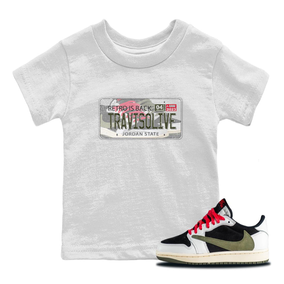 Jordan Plate Kids Tops - Air Jordan 1 Travis Scott Olive
