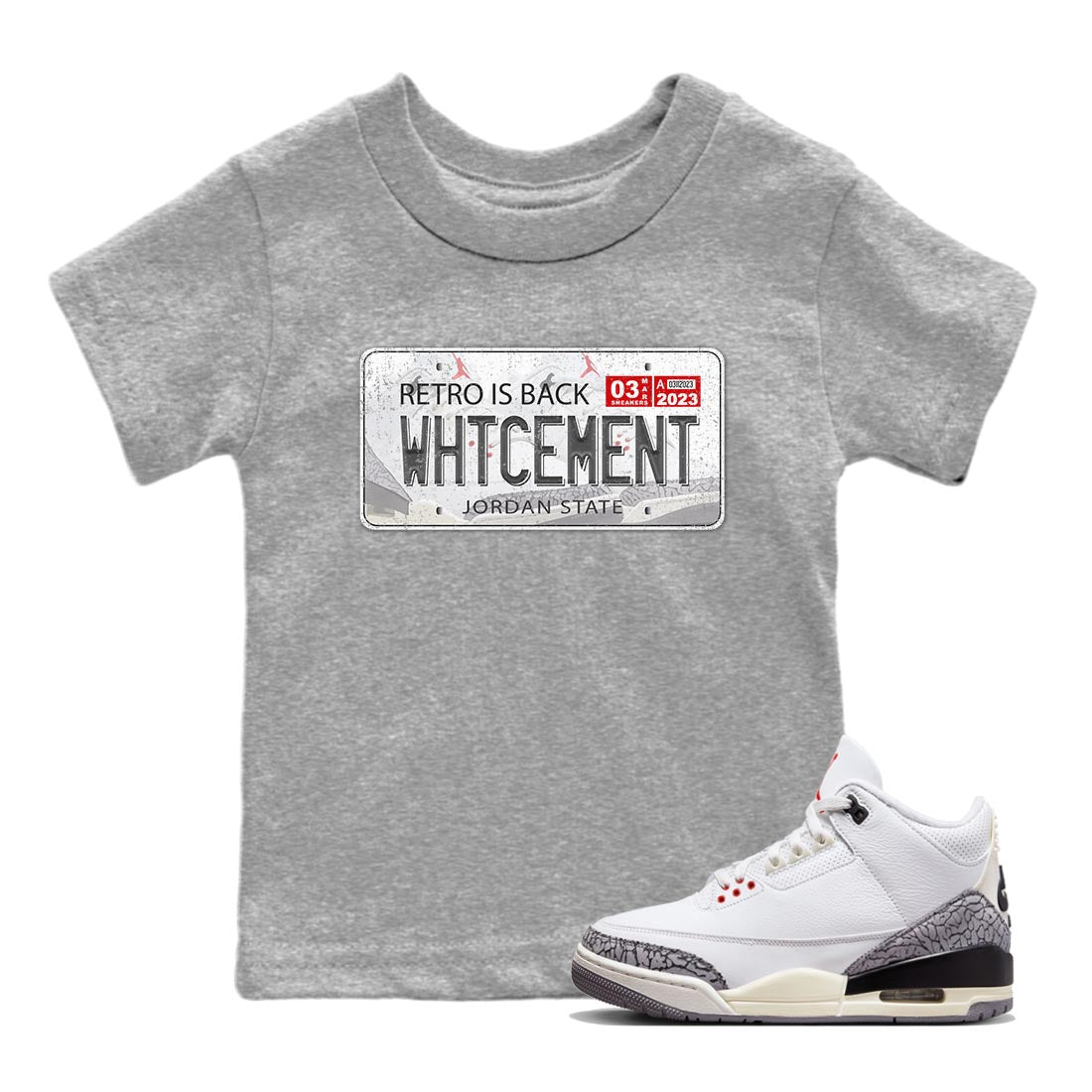 Jordan Plate Kids Tops - Air Jordan 3 White Cement