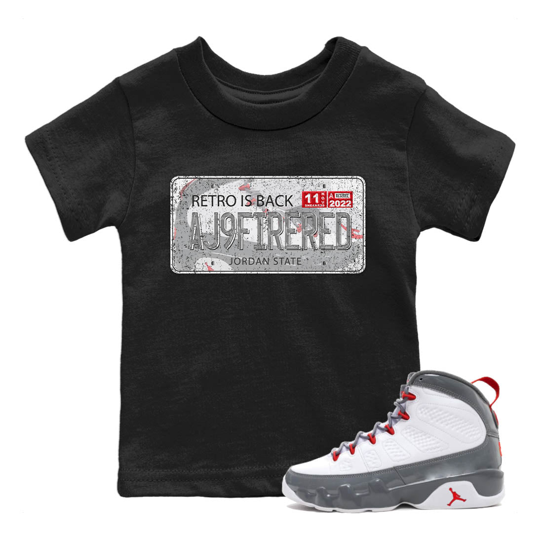 Jordan Plate Kids Tops - Air Jordan 9 Fire Red