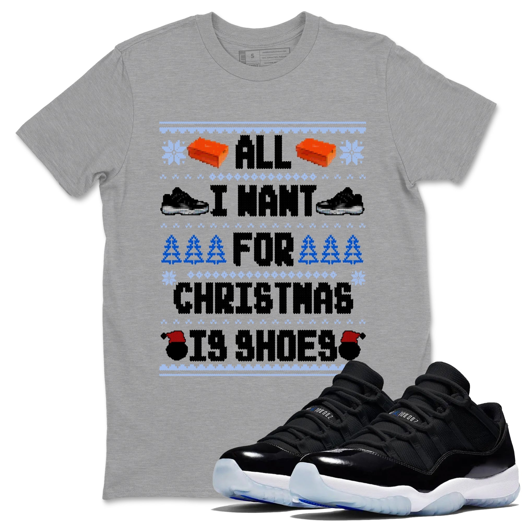 All I Want For Christmas Is Shoes snkmatch Tees - Air Jordan 11 Black and Varsity Royal
