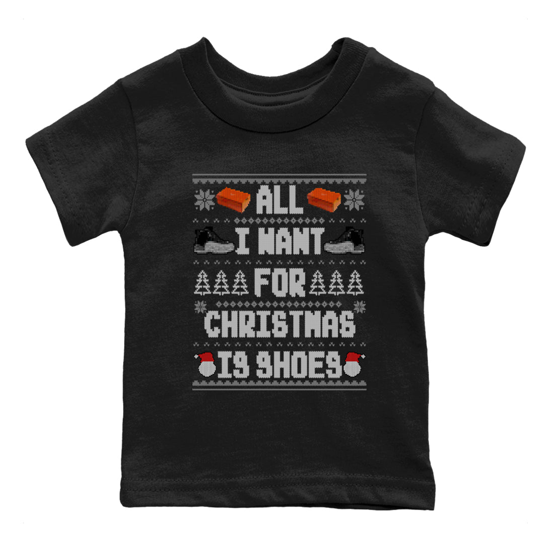 All I Want For Christmas Is Shoes snkmatch Tees Kids - Air Jordan 12 Black Wolf Grey
